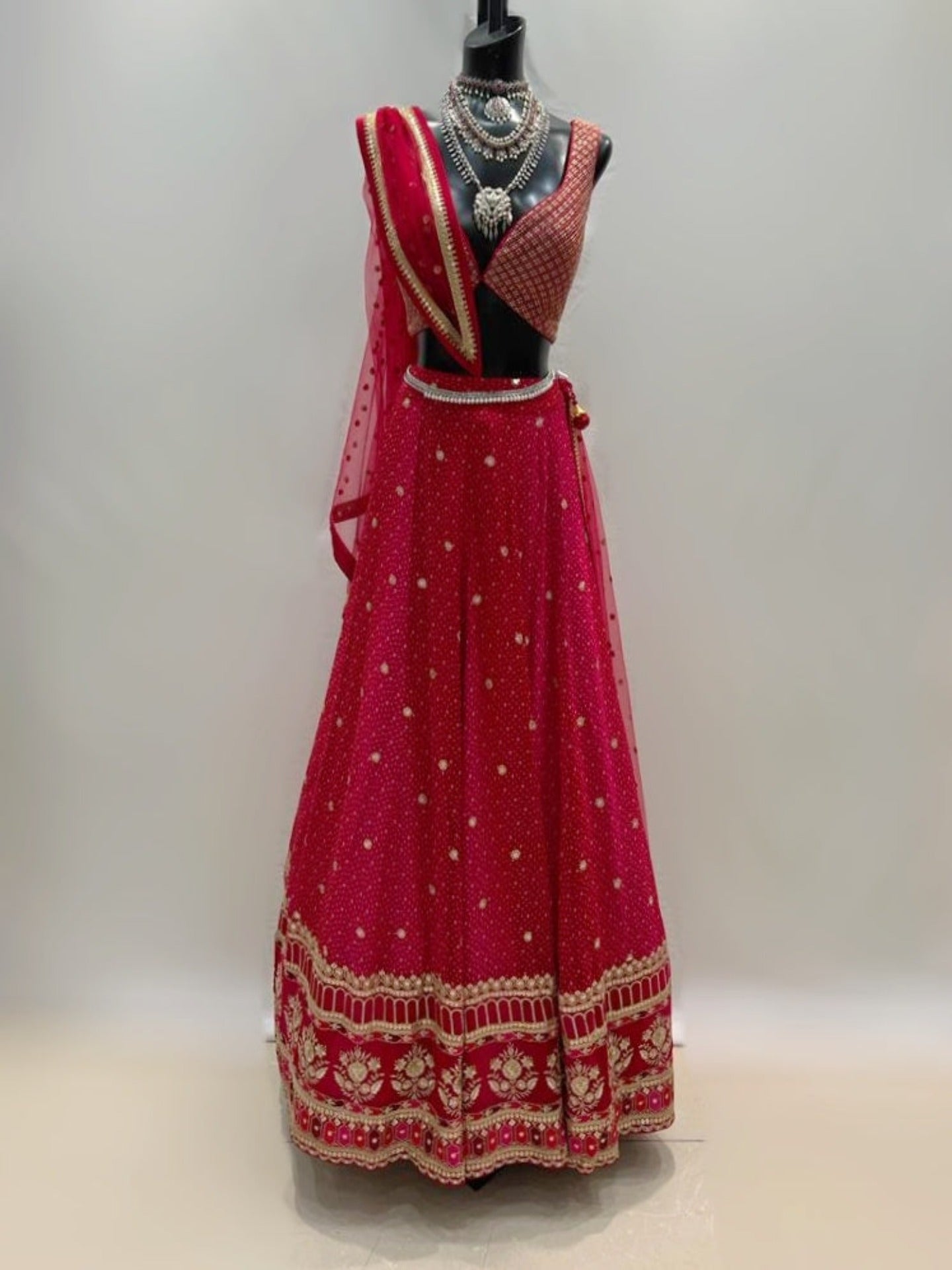 Red Printed Booties Lehenga