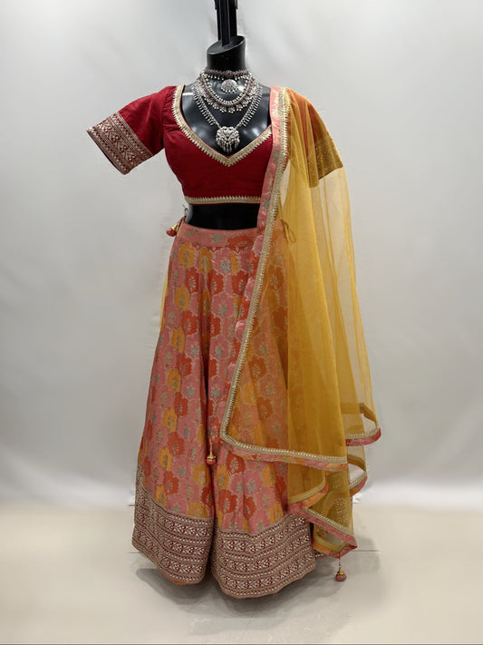 Multi-colored printed Silk Lehenga