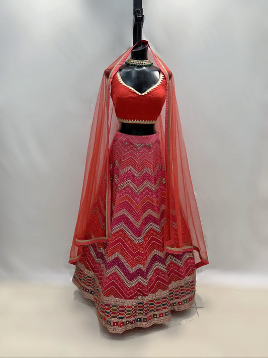 Red Zig-Zag Print Lehenga