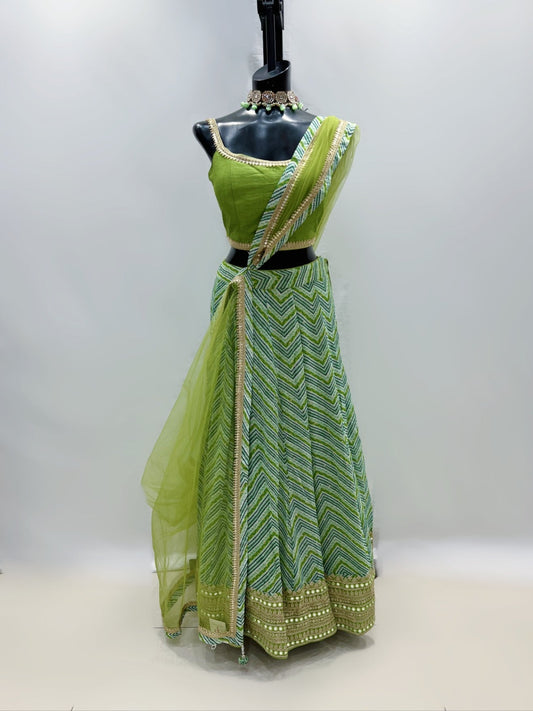 Parrot Green Leheriya Print Lehenga