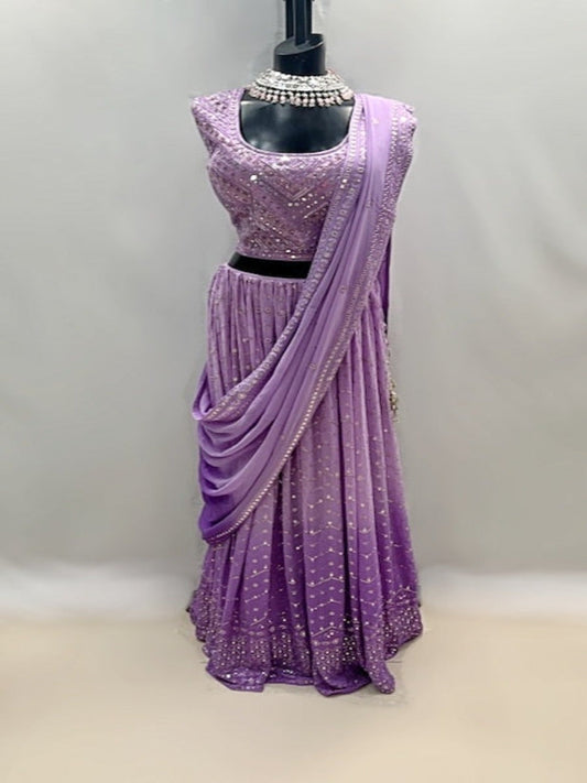 Lavender Colored Ombre Mirror Lehenga