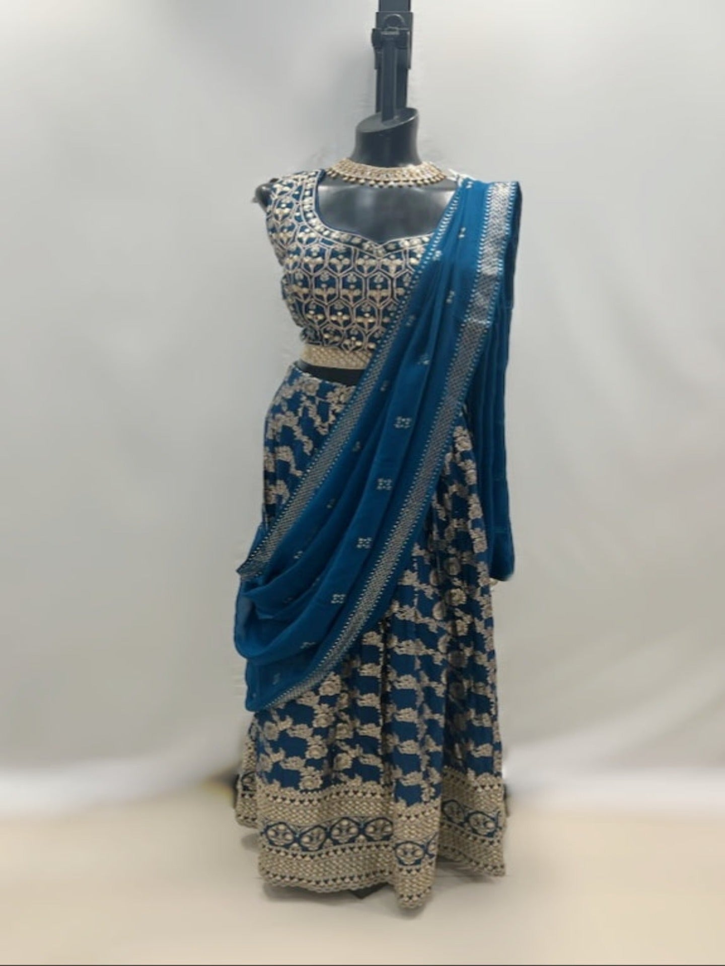 Teal colored Silk Lehenga