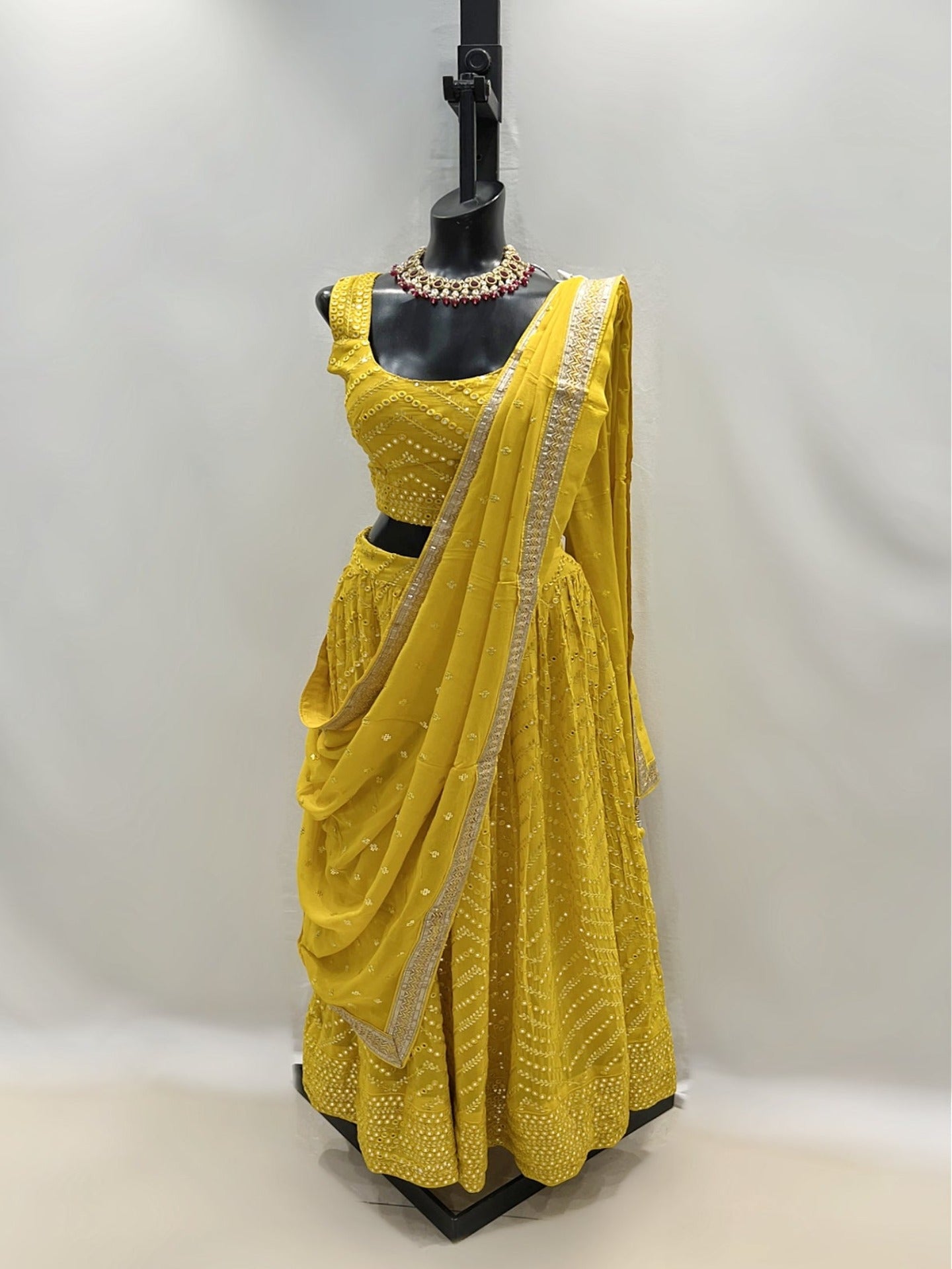 Mirror Type Work Yellow Lehenga