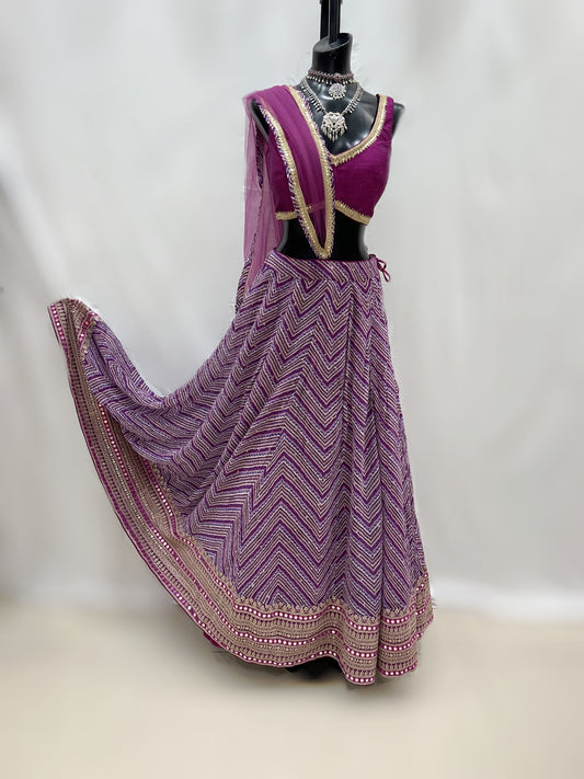 Purple Leheriya Print Lehenga