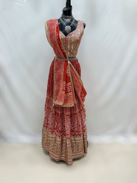 Orange Bandhni Print Lehenga