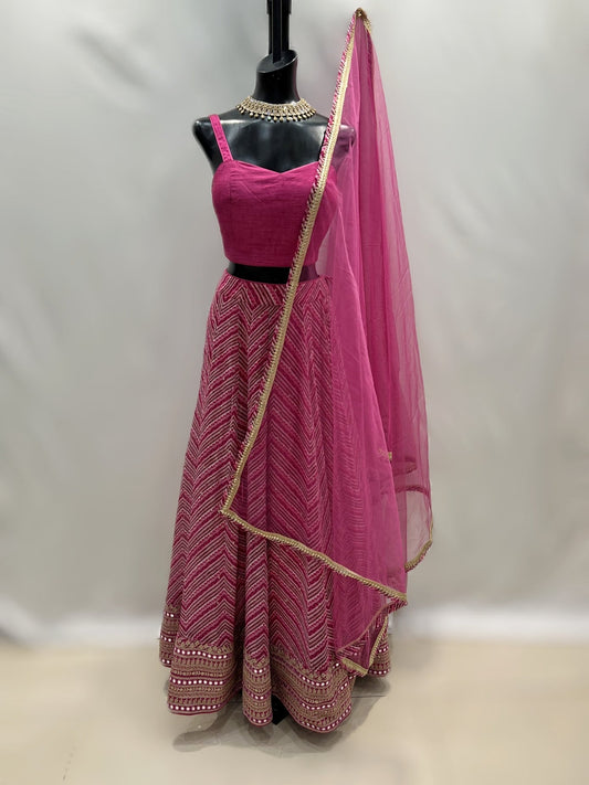 Fuchsia Leheriya Print Lehenga